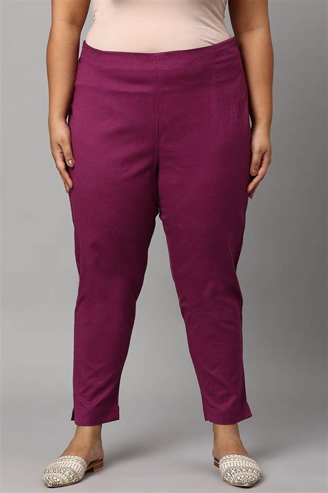 Buy Plus Size Orchid Purple Cotton Blend Slim Pants Online for Woman ...