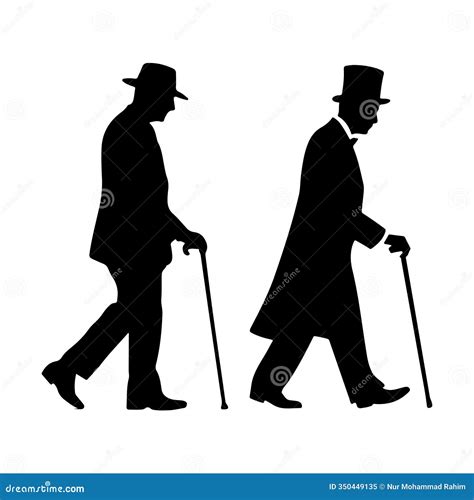 Two Elderly Gentlemen Walking with Canes, a Timeless Silhouette Vector Illustration Stock ...