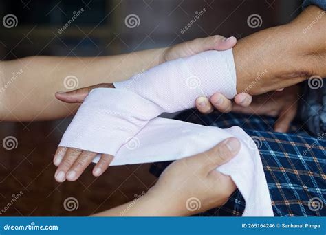 Closeup Hands Wrapping Patient S Sprained Wrist with Elastic Bandage ...
