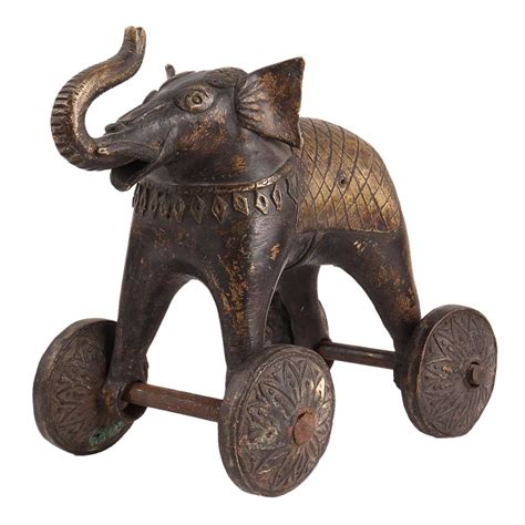 Indian Brass Elephant On Wheels Temple Toy
