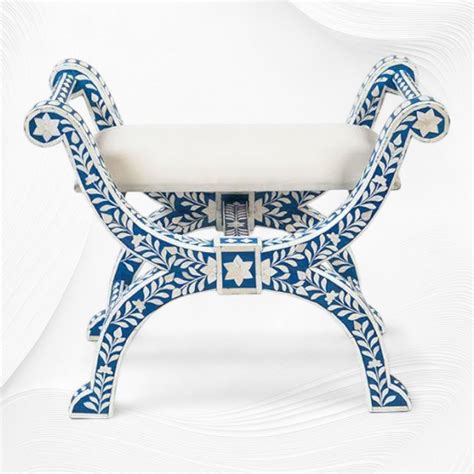 Bone Inlay Jenny Stool Floral Design Blue – Luxury Handicrafts