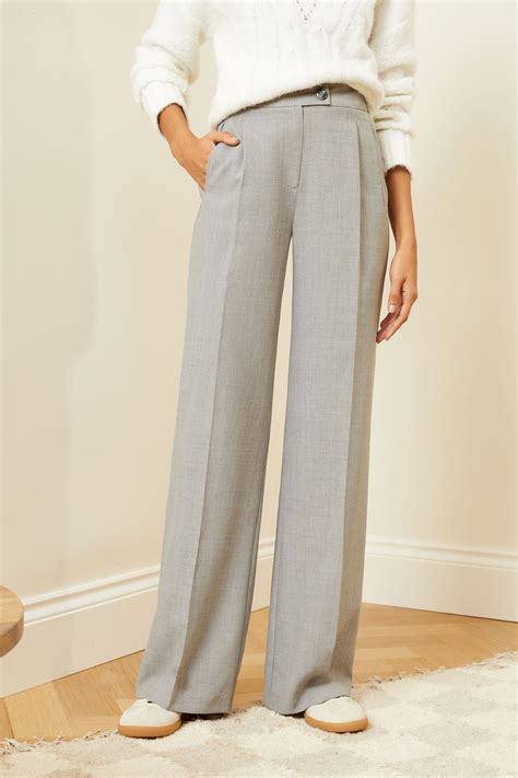 Buy Love & Roses Grey Tab High Waist Wide Leg Tailored Trousers from ...