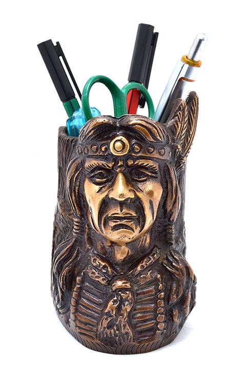 Two Moustaches Brass Red Indian Pen Stand - Golden : Amazon.in: Office ...