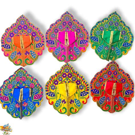 Brij Sugandha Leaf Laddu Gopal Poshak Set of 6 - Silk Fabric Embroidery ...
