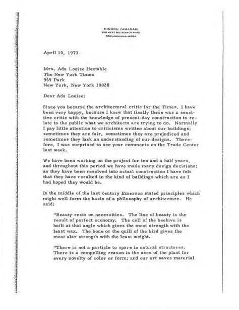 World Trade Center Architect Minoru Yamasaki writes to architectural ...
