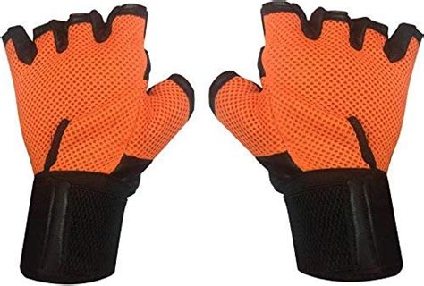 Buy DreamPalace India Leather Wrist Support Gym Gloves (Orange, Free ...