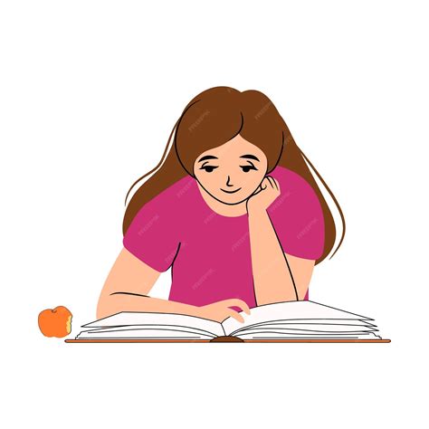 Happy introverted girl reading a big book | Premium Vector