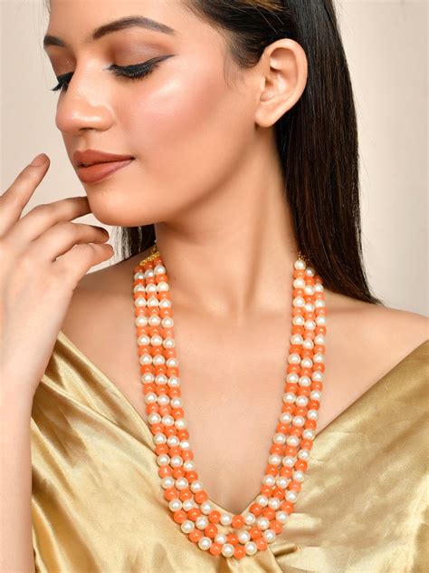Buy Orange Pearls Layered Necklaces for Women Online at Silvermerc ...