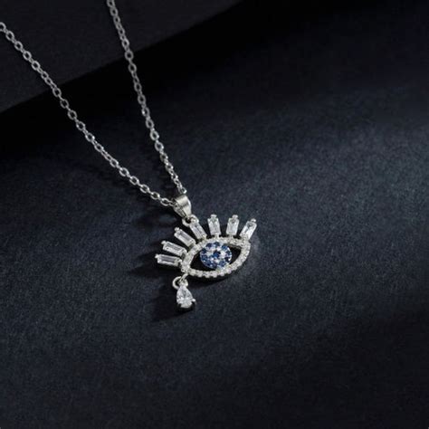 Anti-Tarnish Stainless Steel Silver Plated Evil Eye AD Studded Pendant ...