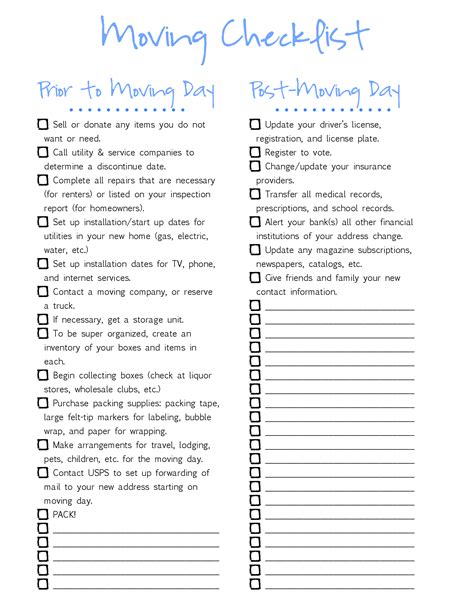 Printable Moving To Do List - Printable Board Games