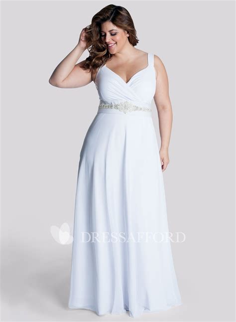 casual Strapped Chiffon Dress With Ruching And Jeweled Waist | Wedding dresses plus size, Plus ...