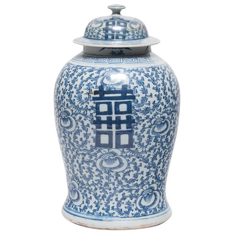 Chinese Blue and White Double Happiness Ginger Jar, circa 1850 at 1stDibs