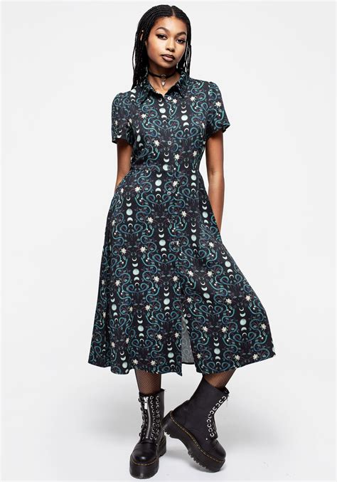 Disturbia | Pythia Print Midi Shirt Dress | Dresses