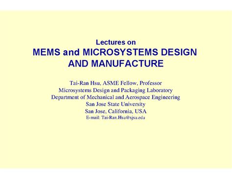 MEMS & Microsystems Design and Manufacture: Lecture Overview - Studocu