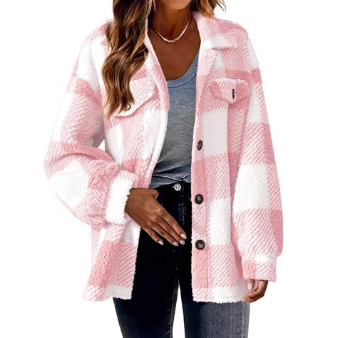 FAVIPT Plaid Coats Women 2024 Womens Plaid Shacket Jacket Long Sleeve ...