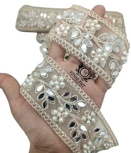 VARNI ART Floral Lace Border with Mirror Work for Sewing, Decoration ...