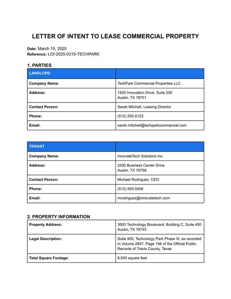 Commercial Real Estate Letter of Intent Google Docs Template