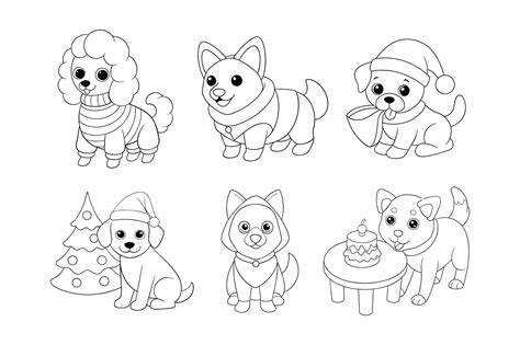 Christmas dog coloring book dog coloring page | Premium Vector