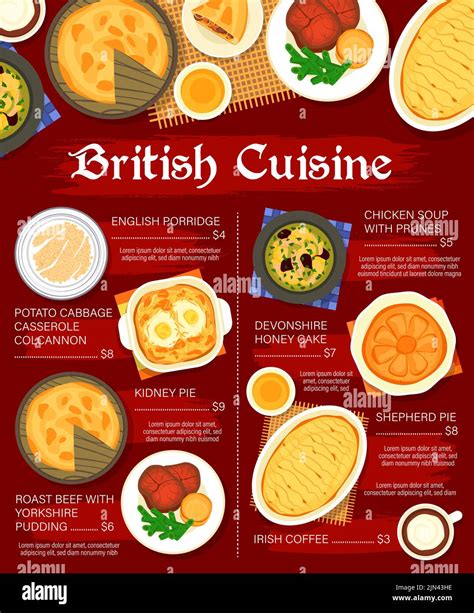 British cuisine food menu, English breakfast dishes and lunch meals, vector restaurant poster ...