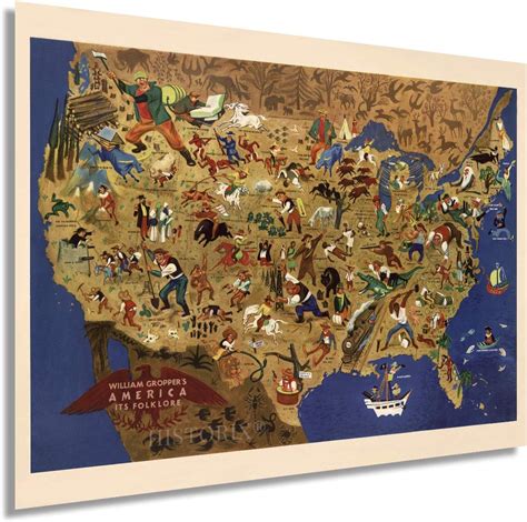 Buy HISTORIX Vintage 1946 Map of America and its Folklore - 18x24 Inch ...