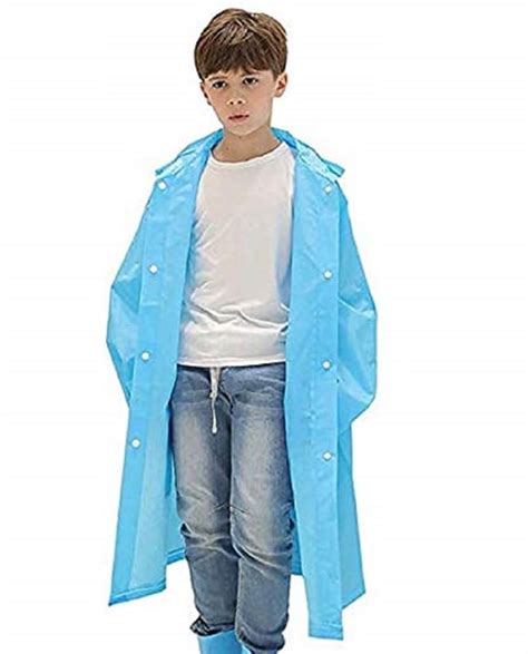 Kolva Kid's Boy's PVC Full Sleeve With Hooded Plain Raincoat(Light Blue ...