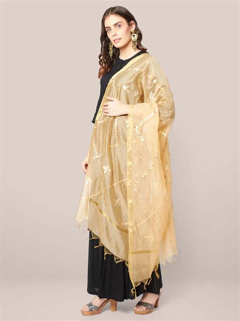 Dupatta Bazaar Woman's Gold Blended Silk Dupatta with Gotta Patti Work ...