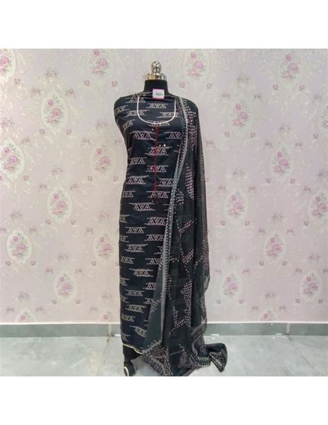 Graceful black Printed cotton - Katha Neck work with Patra highlights ...