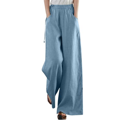 Petite Wide Leg Pants For Women Dressy Cotton Linen Loose Wide Leg High ...