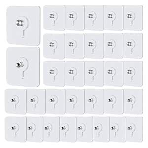 Pack of 30 Self-Adhesive Picture Hooks, Transparent Adhesive Screws ...