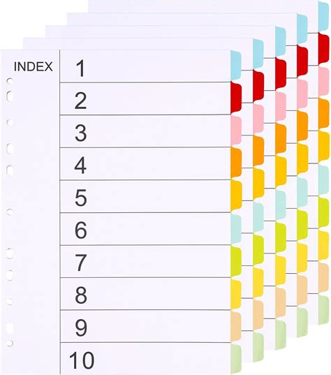 （5 Pack）A4 Folder Dividers 10 Part-10 Colours File Dividers A4 Writable ...