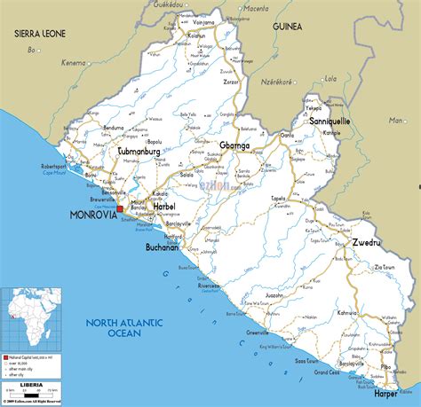 Large road map of Liberia with cities and airports | Liberia | Africa ...