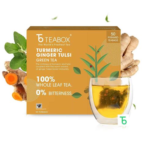Teabox Turmeric Ginger Tulsi Green Tea 50 Teabags | For Immunity ...