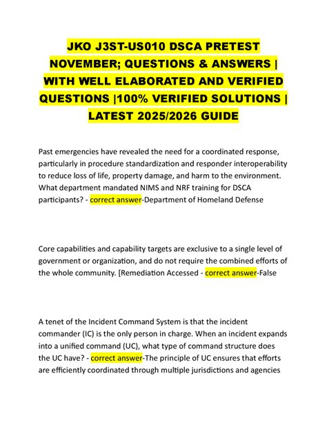 JKO J3ST-US010 DSCA PRETEST QUESTIONS & ANSWERS | WITH WELL ELABORATED ...