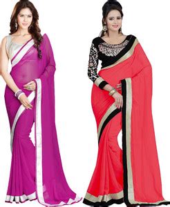 Buy Tulsi Nx Solid/Plain Bollywood Georgette Red, Pink Sarees Online ...