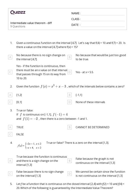 50+ intermediate value theorem worksheets for 12th Class on Quizizz ...