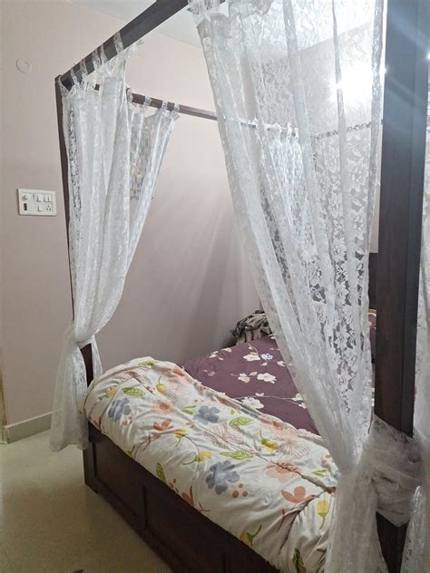 Buy Lykwe self Embroidered Poster Bed Netted Curtain (7 * 4) feet 2pcs ...