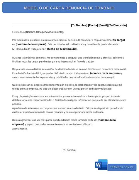 Cartas de Renuncia de Trabajo- Ejemplos en【WORD】