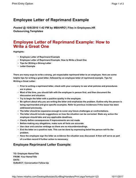 61+ Free Printable Letter Of Reprimand Templates [Word] Example