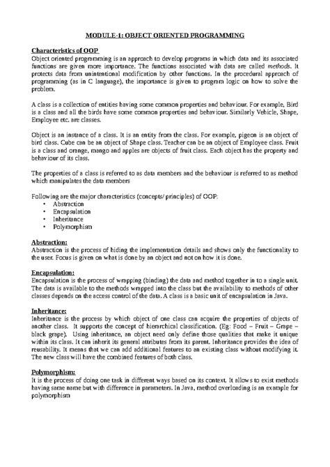 OOP M1 Lecture Notes: Characteristics and Principles of OOP - Studocu