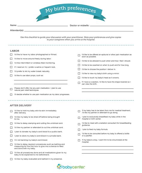 47+ Printable Birth Plan Templates [Birth Plan Checklist] - Template Lab