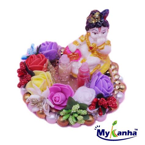 Buy Flower decorated Puja Thali with Laddu gopal statue set at best ...
