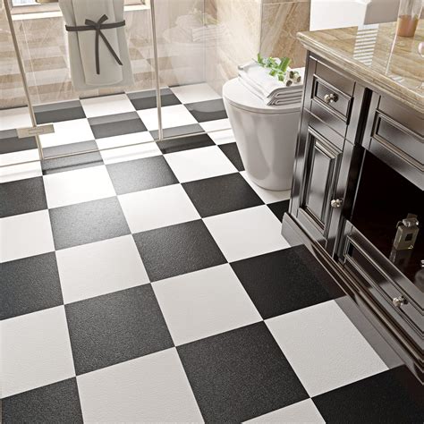 Buy FunStick 30 Sheets Peel and Stick Floor Tile Black Vinyl Flooring ...
