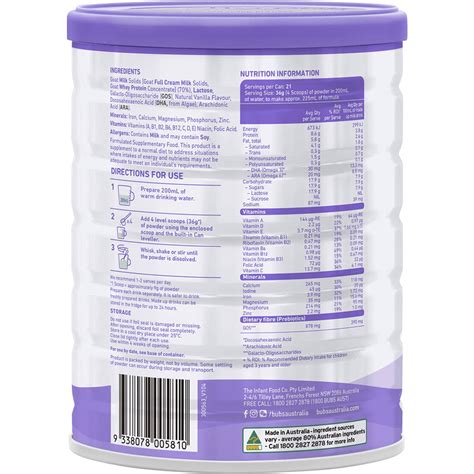 Bubs Goat Milk Formula 3-12 Year 800g | Woolworths