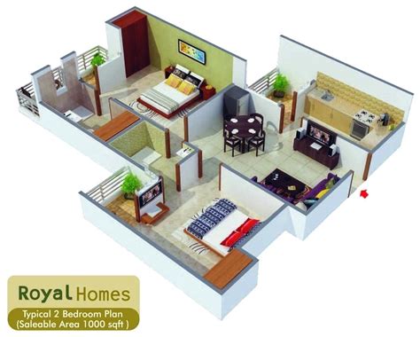 1000 Square Feet Home Plan With 2 Bedrooms Everyone Will Like | Acha Homes