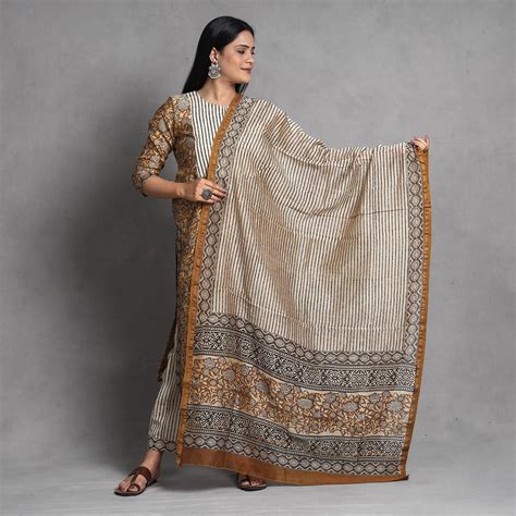 Bagru Block Printed Chanderi Silk Kurta with Palazzo & Dupatta Set
