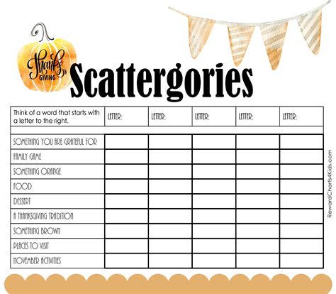 Printable Scattergories Lists For Kids