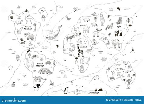 Animals World Map Vector Poster Illustrations Set. | CartoonDealer.com ...