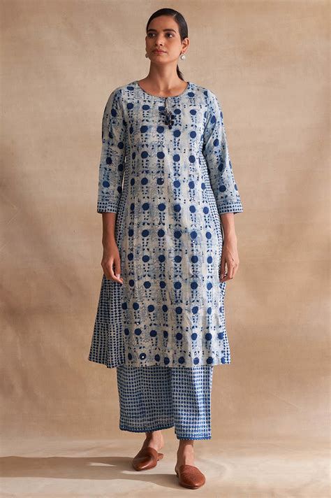 Buy Folksong By W Light Grey Handblock Dabu Print kurta @ 2999 | W for ...