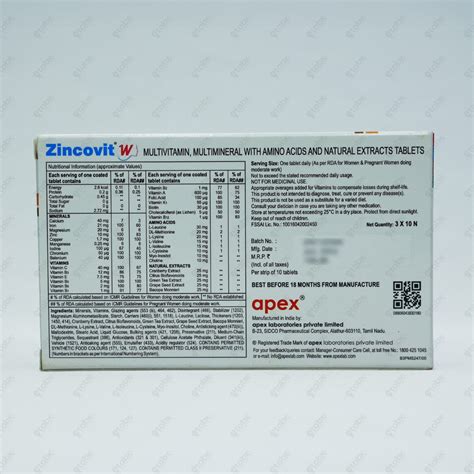 Zincovit-W Multivitamin Tablets 15's – ETABX