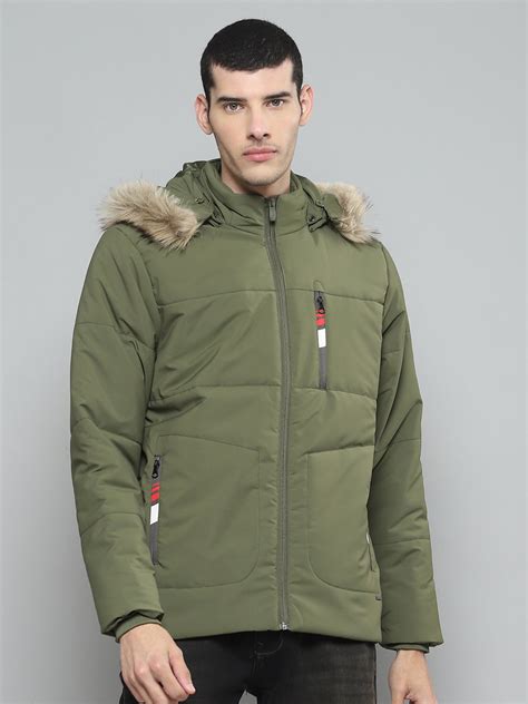 Buy Men Olive Solid Detachable Hood Full Sleeve Jacket Online in India ...